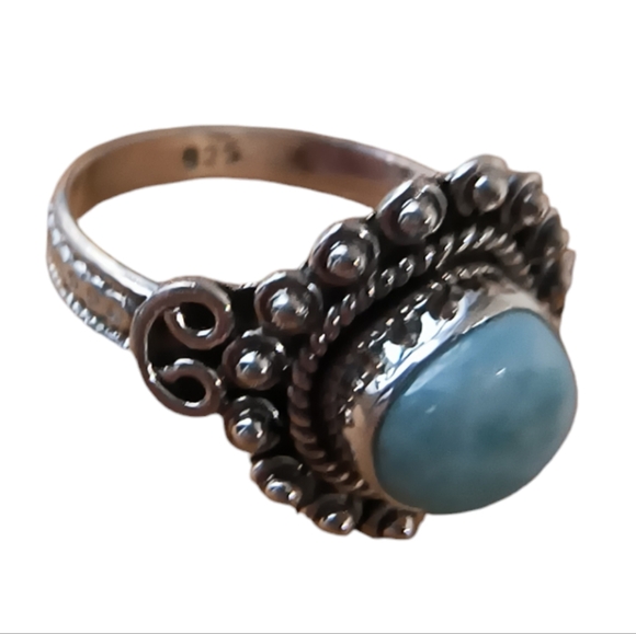 Natural Larimar & Sterling Silver Solitaire Ring Size 7 1/2 - Picture 3 of 10